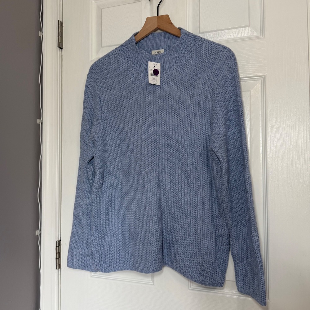 NEW J.Crew Womens Shaker Stitch Mockneck Sweater light powder Blue CP350 Medium